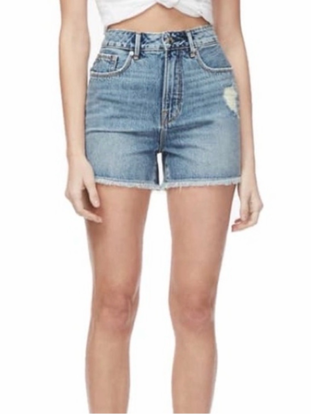 GOOD AMERICAN Bombshell Distressed Denim Shorts Size 26 - Picture 7 of 8